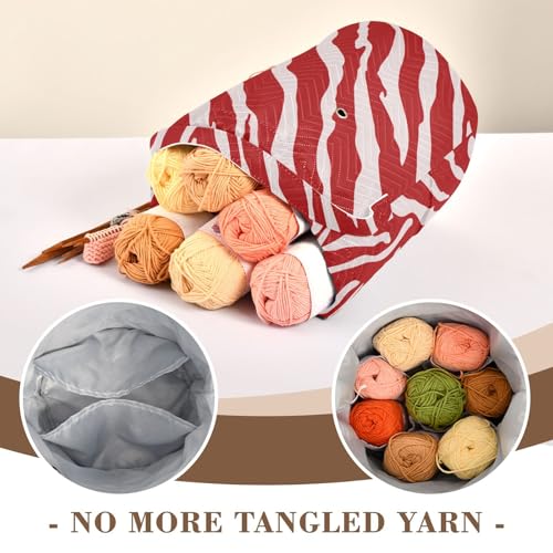 Image of Tatenale Crochet Bag Yarn Bag Knitting Project Bag with Pockets and Handle Portable Yarn Storage Organizer Tangle Free 8.3x11 InchRed Zebra Print44