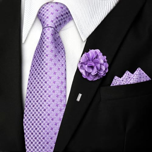 Image of DiBanGu Mens Zipper Tie Silk Pre-Tied Necktie with Gift Box | Jacquard Woven,Paisley Solid Plaid Pattern,6PCS with Pocket Square,Cufflinks and Lapel Pin,for Wedding Party Formal Business