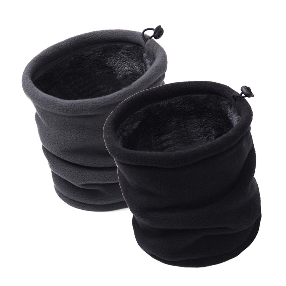 2 Pack or 1 Pack, Winter Double Layer Fleece Neck Gaiter Neck Warmer Scarf Face Mask Beanie Hat