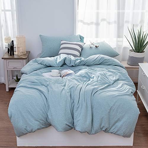 LIFETOWN Duvet Cover King - Ultra Soft Jersey Cotton Comforter Cover 3 Piece Set with Zipper Closure & Corner Ties (King, Aqua)