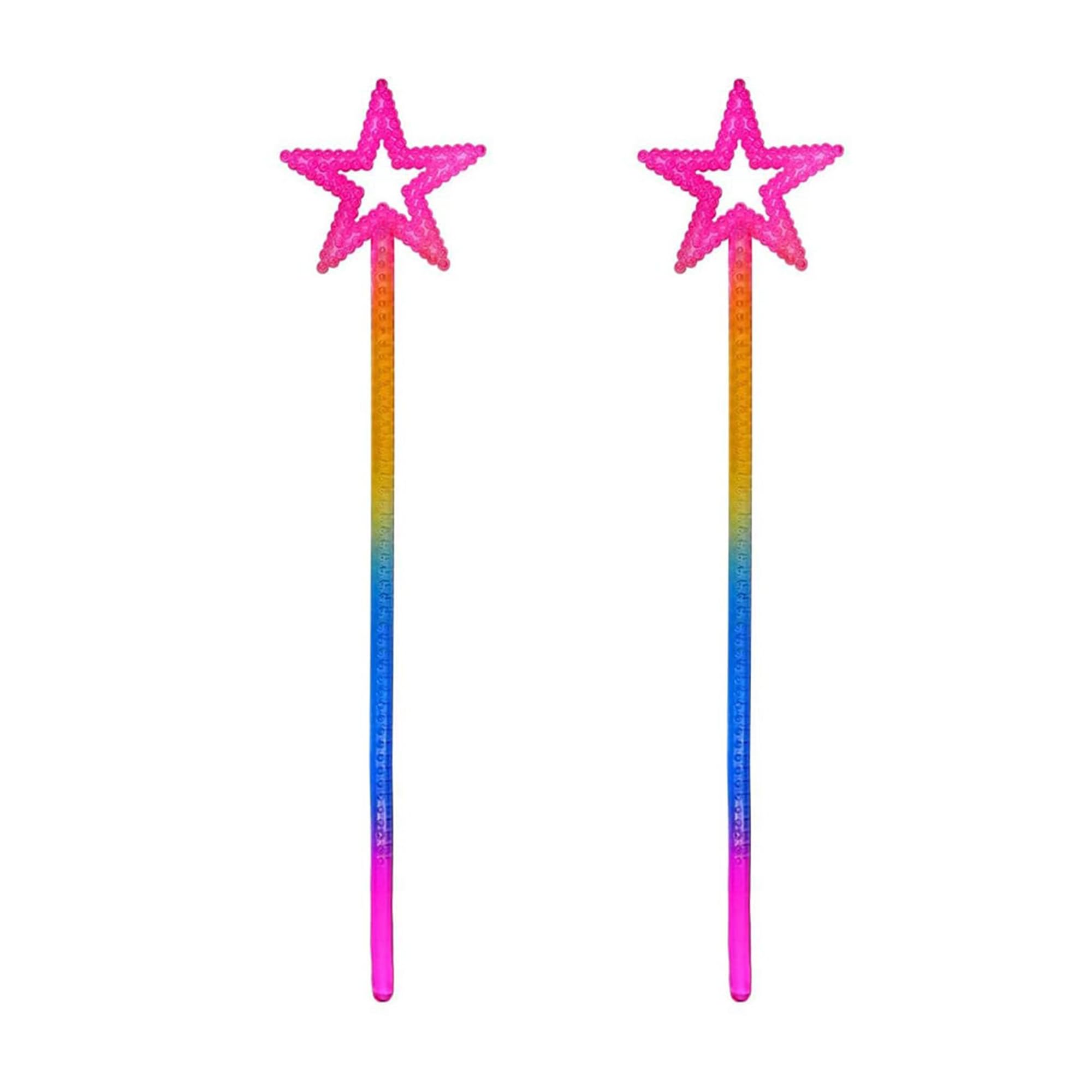 MOFALA 2PCS Star Wand, Children's Creative Handheld Pentagram Plastic Magic Wand, Role-Playing Enlightenment Toys, Educational and Creative Performance Props (Rainbow Color)