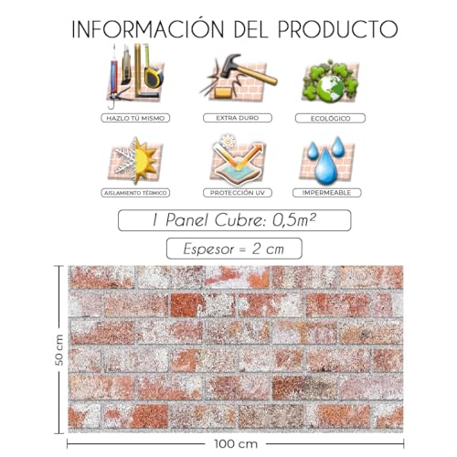 IZODEKOR Paneles imitacion ladrillo-Revestimiento de paredes, paneles de poliestireno para salón,cocina,baño,dormitorio y Teras, paneles decorativos 3d para uso interiores y exterior|Casa de Piedra - Imagen 3