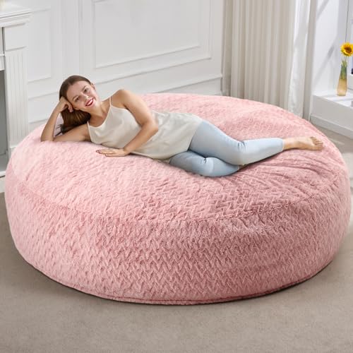 Image of Hobestluk Bean Bag Chairs 6FT Beanbag Chair with Filler Adult Bean Bags with Removable Cover, Giant Bean Bag Chairs for Aduts (Chevron Pink)