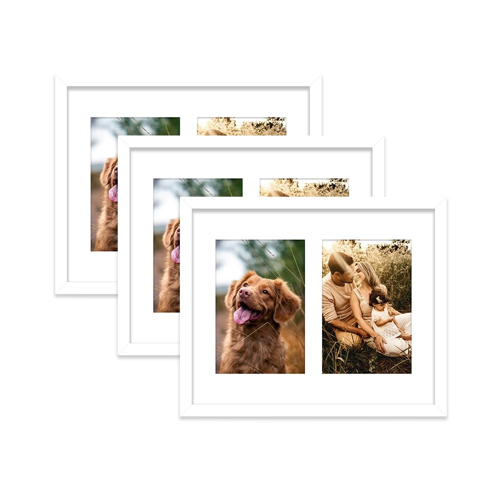 White Multi Photo Frame - Holds 2 x 6x4 Pictures, Family Collage Picture Frame for Wall Display, 10x8 Frame size, Set of 3