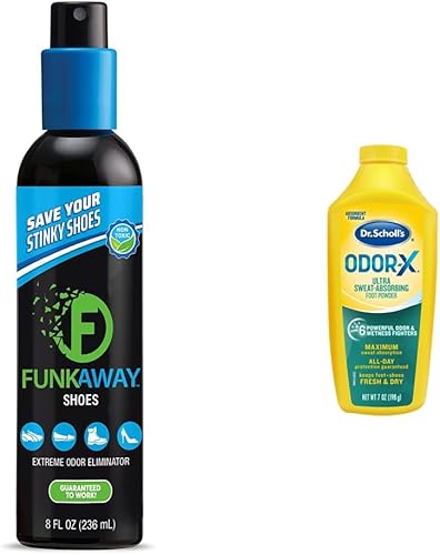 Espray FunkAway eliminador de olores para calzado, ropa y equipo (8 onzas líquidas) y Dr. Scholl's en polvo absorbente de olores y sudor para pies,