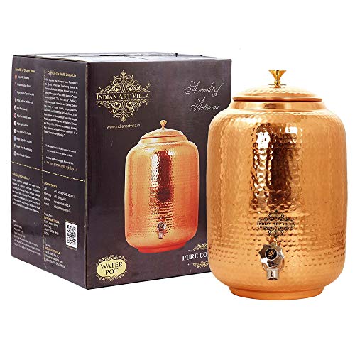 Indian Art Villa IAV-C-6-158 Copper Water Dispenser Container Pot - 12000 ml, Brown Indian Art Villa IAV-C-6-158 Copper Water Dispenser Container Pot - 12000 ml, Brown