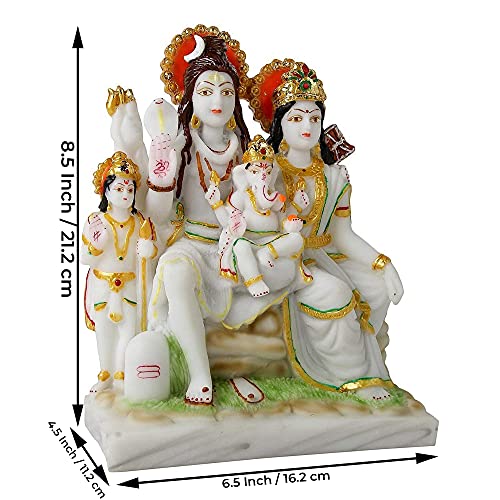 Image of Marble Dust Lord Shiva Parivar | Mahadeva Family Idol, 8.5 Inches, Multicolor(White), 1 Piece