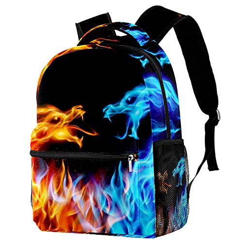 Sac à dos dragon bleu rouge voyage loisirs avec poche bouteille latérale