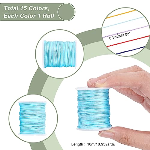 Image of PH PandaHall 150 Yards 0.8mm Nylon Beading String for Bracelet, 15 Colors Chinese Knotting Cord Nylon Bracelet Thread Kumihimo Macrame Thread Cord for Friendship Bracelets Necklace Macrame Wind Chime