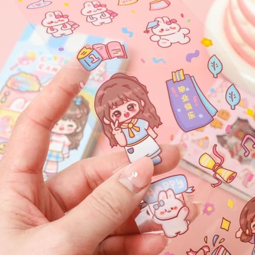 Image of Jaravik Cute Cartoon Theme Kawaii Stickers-20 Pet Sheets Cute Washi Stickers for Project, Girls Sticker Set for Kids, Self-Adhesive Sticker, Kawaii Sticker Sheet Size - 40 X 8 CM