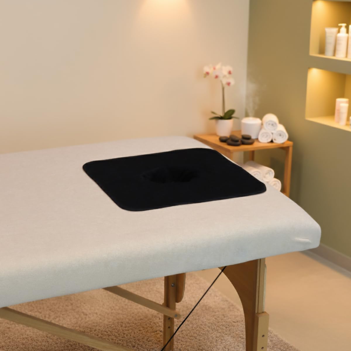 Vivezen - Lote de 2 toallas para la cabeza para mesa de masaje, funda protectora con orificio facial - 35 x 35 cm - 100% poliéster