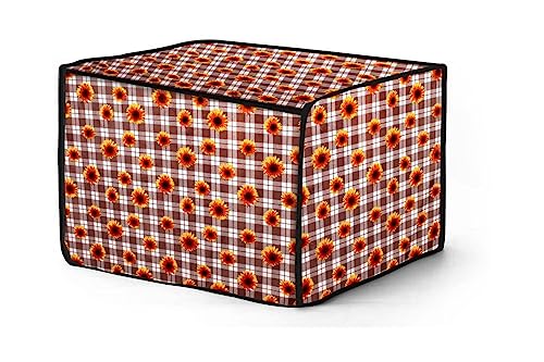 Image of The Furnishing Tree PVC Waterproof Microwave Oven Cover Compatible for Morphy Richards 20 L Solo 20MS Gingham Floral Pattern Coffee
