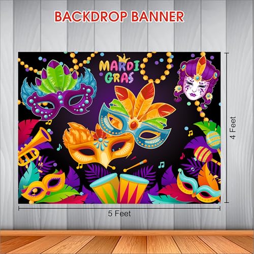 Image of Masquerade Theme Backdrop | Theme Birthday Decoration | Happy Birthday Banner for Kids (Pack of 1, Multicolor, Size: 5x4 Feet)