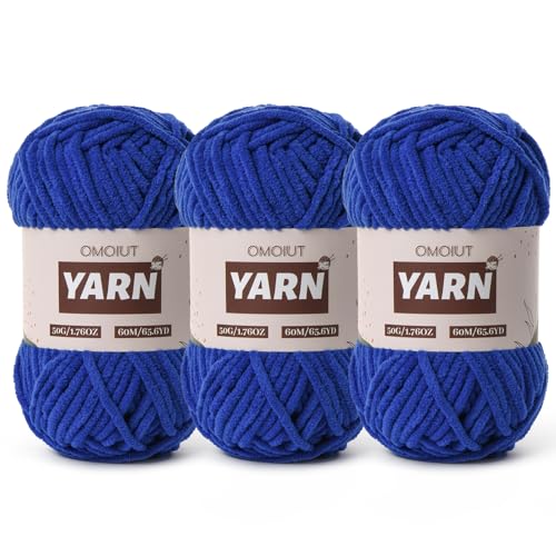 Image of 3 Packs Plush Chenille Chunky Crochet Amigurumi Yarn - Baby Yarn for Crocheting Soft - Fluffy Velvet Knitting for Blankets Crafts - 150g / 196.8yds (3 Sapphire Blue)