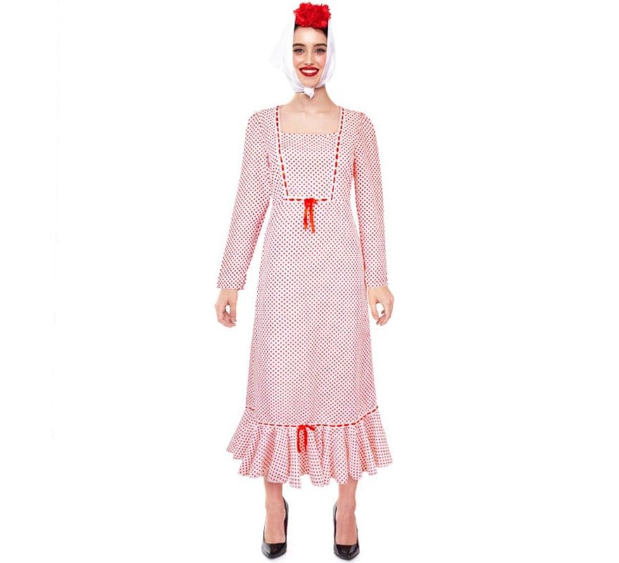 Partilandia | Disfraz de Chulapa Clasico blanco con lunares rojos para mujer (Talla L)