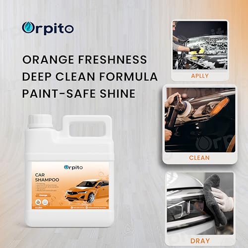 Image of Car Shampoo 5L Multi Fragrance | High Foam Car Wash Liquid | Deep Cleaning Formula | pH Neutral Paint Safe | Removes Dust & Grime | Glossy Finish Wash (1, orange)