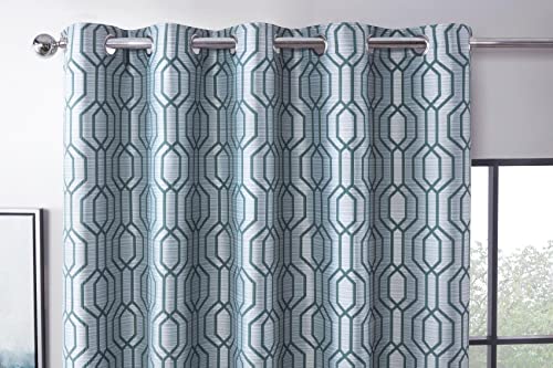 Sundour Dakota Green Geometric Fully Lined Eyelet Curtain Pair 90x72, W 90.2" x L 72" (1 Panels) - Image 2