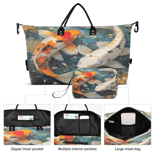 Colorful Fish Travel Duffle Bag Gym Bag Weekender Bags with Toiletry Bag Travel Trip Tote Bag2