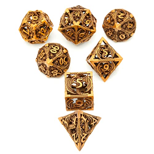 Image of DND Dice Set Metal Dice Dungeons and Dragons Dice Gift Polyhedral Dice Set Role Playing Dice D20 Hollow Polyhedral Dices Sets for Dungeons and Dragons RPG MTG Table Games