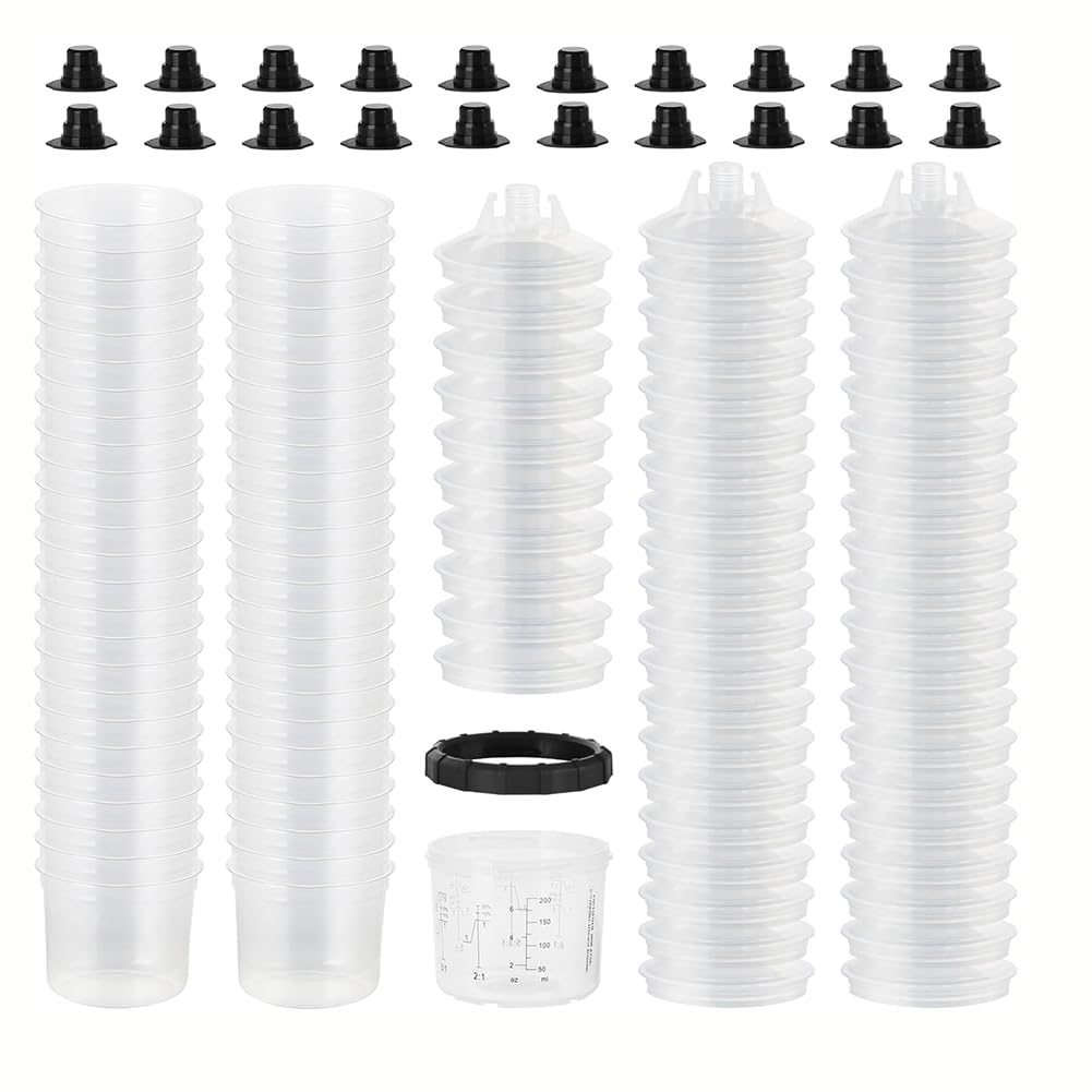 Osmond As Shown Paint Spraygun Cups Liners And Lid System 6 Ounce (200Ml) Kit With Retainer Ring For Primers, Coatings.