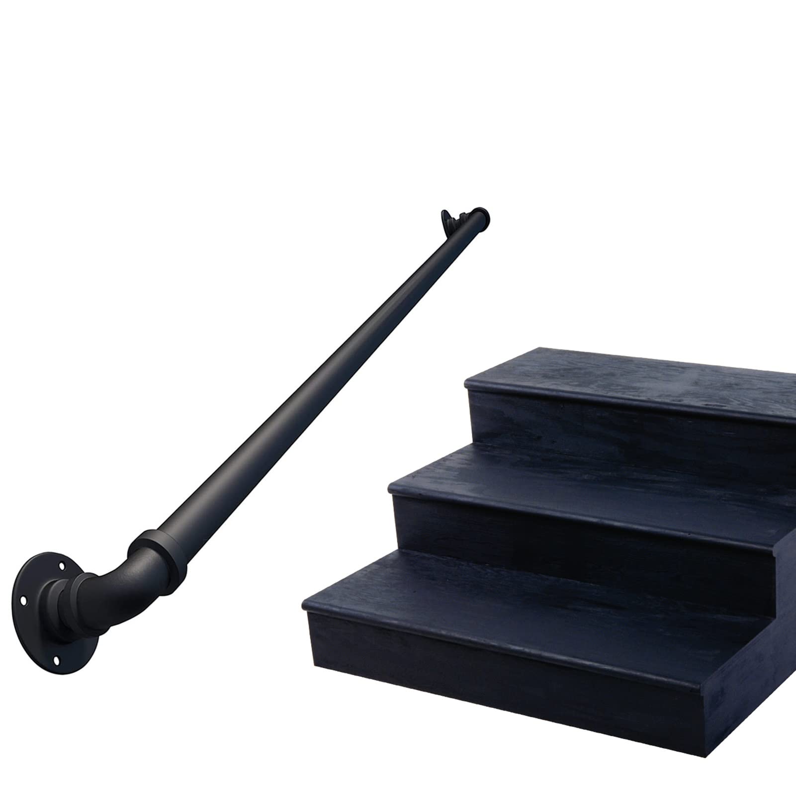 Stair Handrail, Wrought Iron Handrail Black Railing Wall Mounted Banister with Brackets for Outdoor Indoor Stairs Porch Deck Hand Rail(600cm)