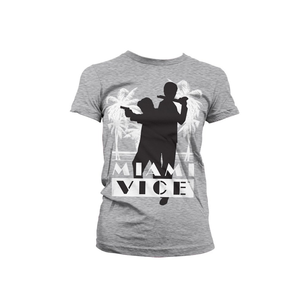 Miami Vice Women's Heater Grey Officially Licensed Merchandise Silhuettes T-Shirt (H.grey), XX-Large