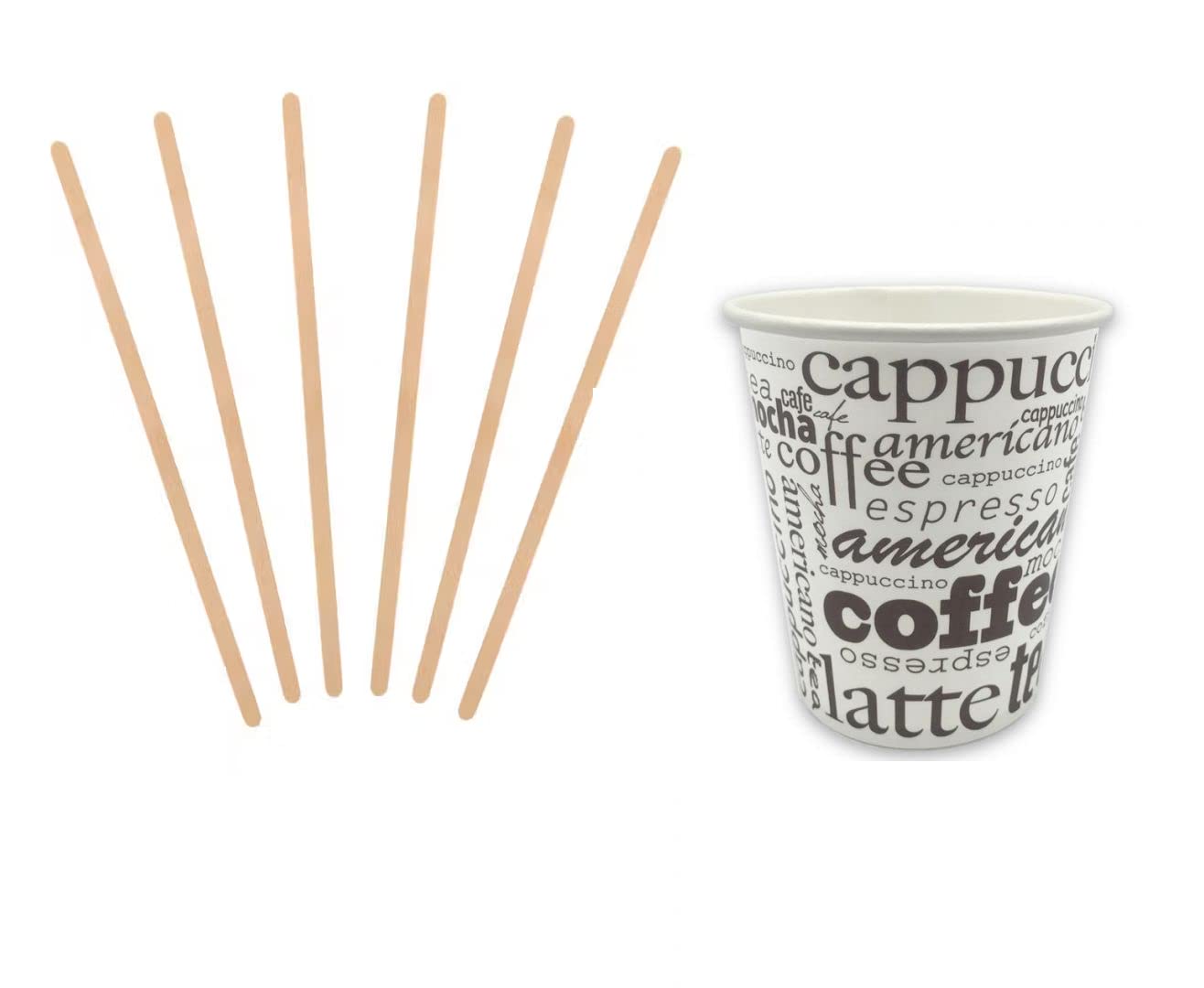 DIJUSA | PACK 1000 Vasos Desechables 200 M de Carton + 1000 agitadores Cafe de madera desechables