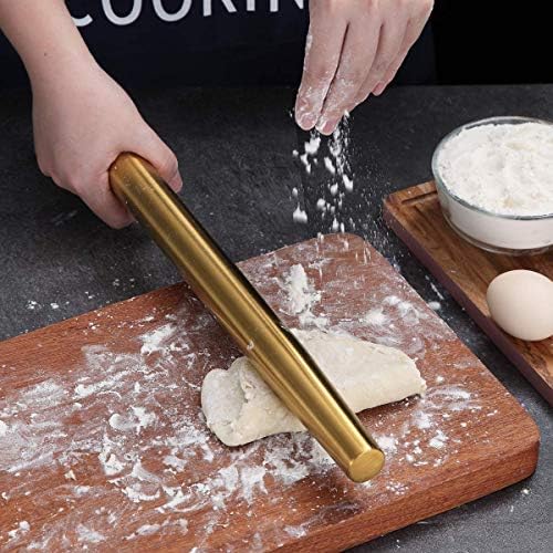 Berglander Stainless Steel Rolling Pin Matte Finish with Gold Titanium Plating for Baking Pizza Dough, Pie, Cookie, Essential Kitchen Utensil Gift Ideas Gor Bakers.