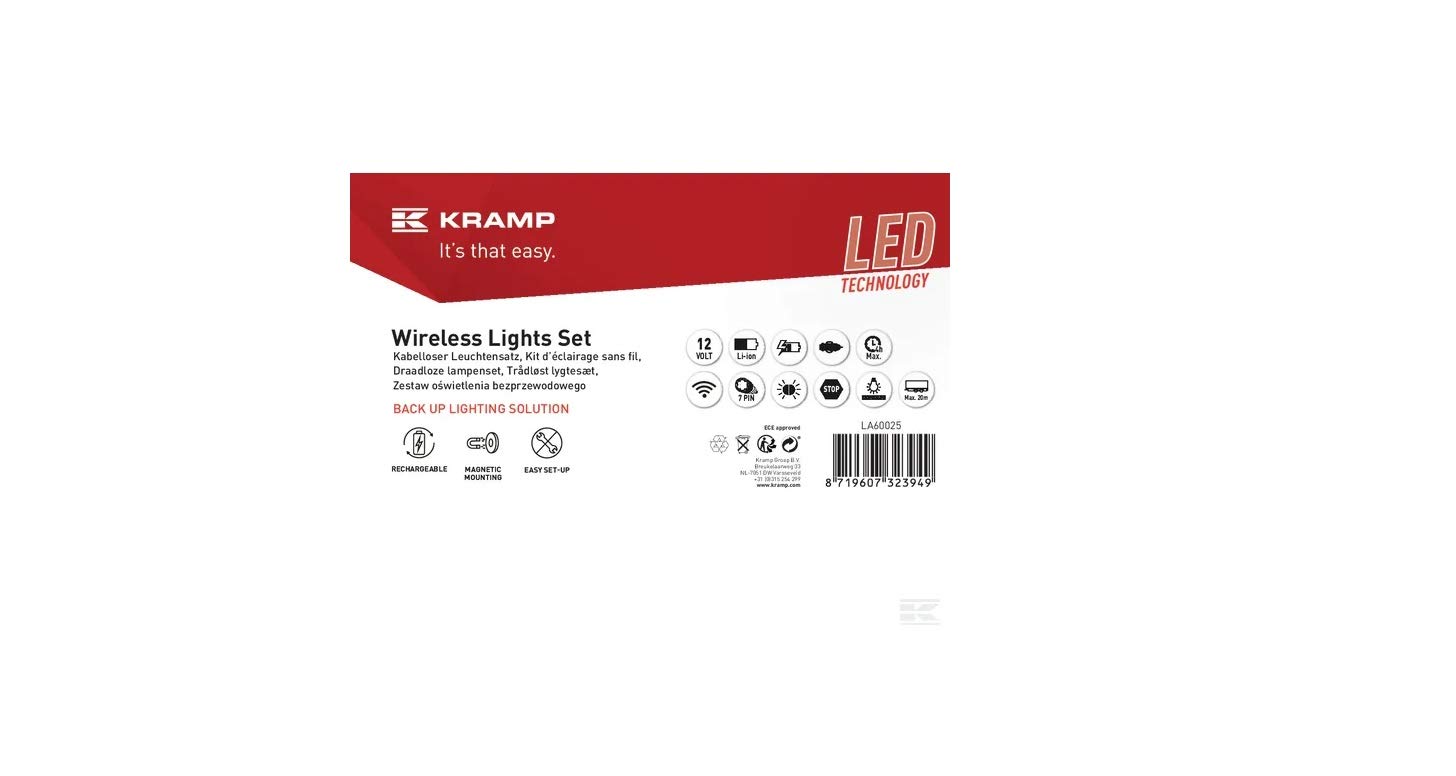 KRAMP Kabelloser Leuchtsatz, Heckleuchte, Fahrtrichtungsanzeiger, Positionsleuchte, Bremsleuchte, 12V, LA60025