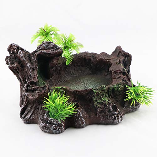 Aqua KT Reptile Terrarium Water Food Bowl Dish Tree Trunk Design for Amphibian Rock Decoration - Thumbnail 3