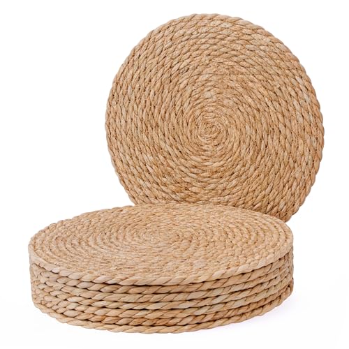 Woven Placemats Set, 12' Round Boho Hand-Woven...