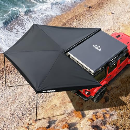 Wildfinder 270 Awning Driver Side Free Standing Built-in LED Light Car Side 270 Degree Awning Waterproof UV50+ Wind Resistant for SUV Van Truck