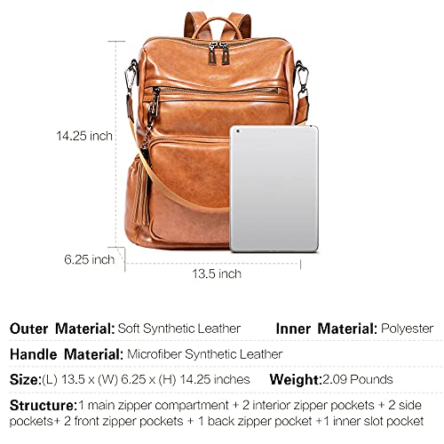 Image of Backpack Purse for Women Fashion Two Toned Leather Designer Travel Large Ladies Shoulder Bags with Tassel brown