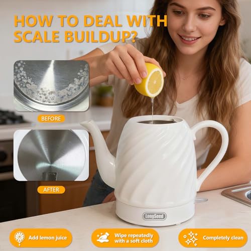 Tetera eléctrica de cerámica 1.5 L, 1500W, sin cable, blanco miniatura 7