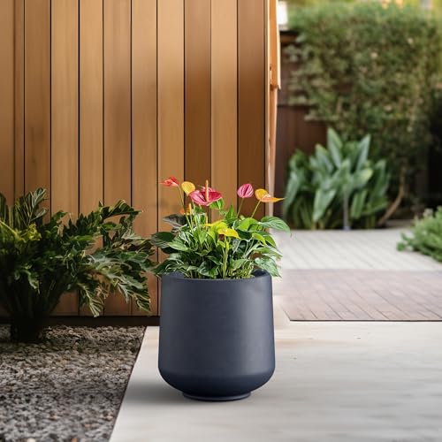 Image of Kante Large Round Curved Charcoal Concrete Planter 16.5 inch Dia, Outdoor
