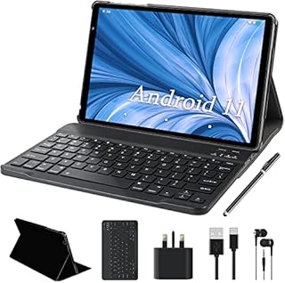 Tablet 10 Inch Android 11 OS-FACETEL Tablets with Octa-Core 1.6 GHz Processor, 4GB RAM 64GB ROM (TF/128GB) Support 2.4/5G WiFi, GMS Certification5MP+8MP8000mAhBluetoothTablet with Keyboard - Black