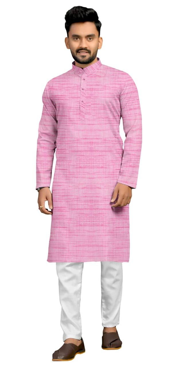 Mens Khadie Cotton Full Sleeves Solid Casual Mandarian Neck Long Kurta-picture-51
