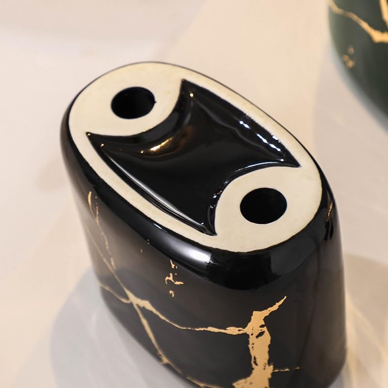 Partition Toothbrush Holder for Household Bathroom Marbled Ceramic Cosmetic Cup