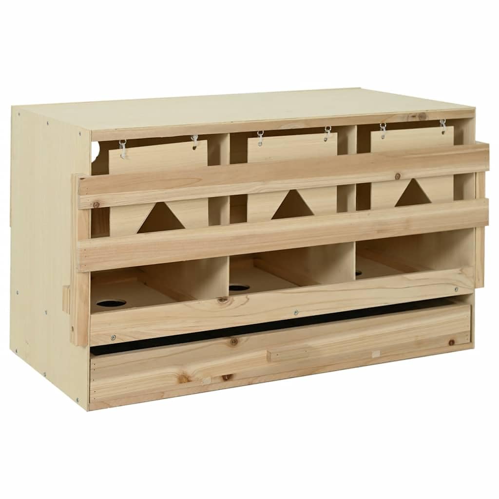 Nido de pollo con 3 compartimentos de madera maciza de pino 96 x 40 x 45 cm para grandes especies de aves de corral con base extraíble y percha plegable para facilitar la limpieza y el uso