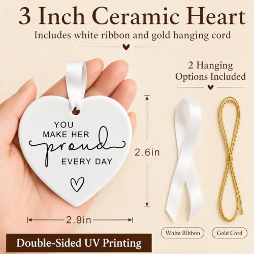 Image of Memorial Gift for Loss of a Loved One, You Make Her Proud Every Day Ceramic Heart Ornament, Sympathy Bereavement Keepsake for Funeral, Remembrance Table, Christmas Tree, Family and Friends