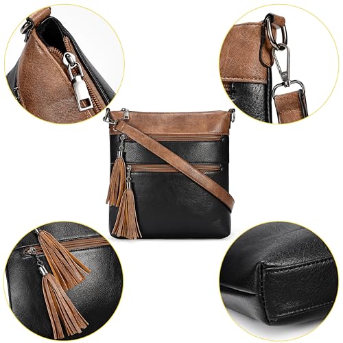 Image of Uromee Crossbody Bags for Women Trendy Vegan Leather Multi Pocket Tassel Ladies Shoulder Handbag Purse Adjustable Strap