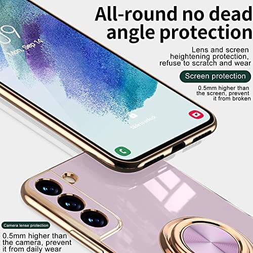Urarssa for Samsung S21 FE Case Ring Holder 360 Degree Rotation Finger Magnetic Car Stand Shockproof Phone Case Cover for Samsung Galaxy S21 FE 5G-Purple