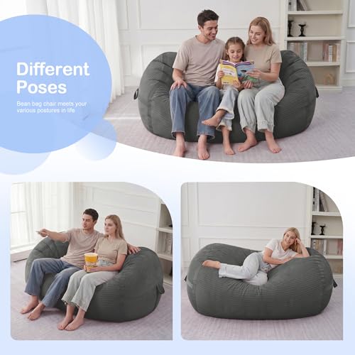 Image of 4FT Bean Bag Chair 4'Big Bean Bag Chairs with Adults, Large Beanbag Chair | Bean bag Lounger with Machine Washable Cover Corduroy Fabric, Comfy Chairs for Living Room Bedroom Dorm, Darkgrey