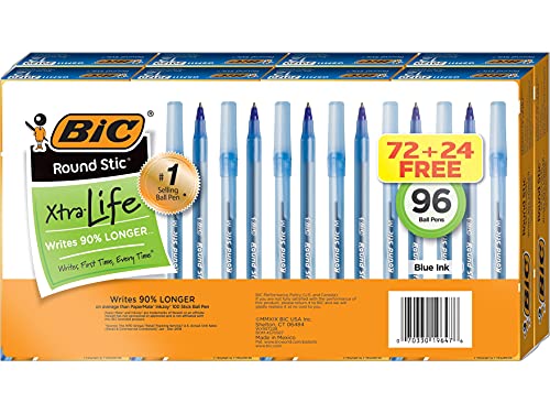 BIC Round Stic Xtra Life, Count of 96, Blue