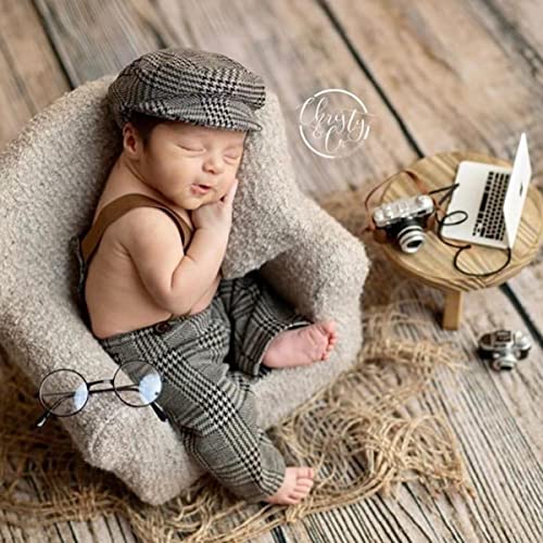 Pasgeboren Kleding Jongen Romper Hoed Pakken Set met Bretels Baby Fotografie Prop Sessies Pasgeboren Foto Outfit Platte Cap-Roze - Afbeelding 3
