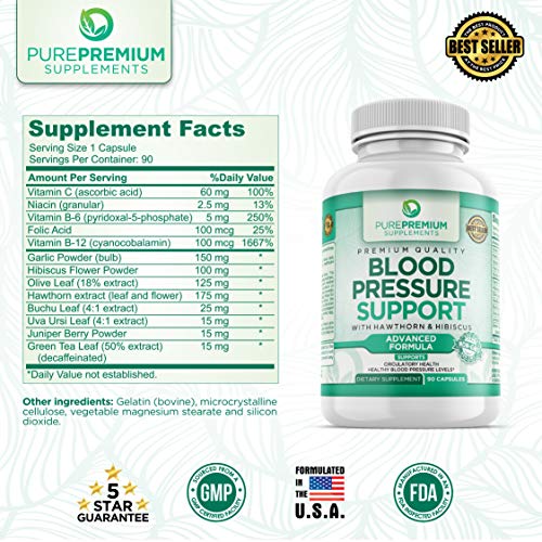 Premium Blood Pressure Support Supplement by PurePremium with Hawthorn