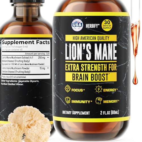 Image of HERBIFY Lions Mane - Lions Mane Mushroom Supplement- Lions Mane Tincture - Lions Mane Immune Support - Lions Mane Tincture for Memory, Focus & Clarity - Daily Mushroom Supplement 2 Fl oz