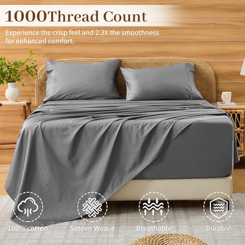 Image of Bedlifes 1000TC Egyptian Cotton Queen Sheets, 4Pcs 18-24 inch Extra Deep Pocket | Cooling & Breathable, Ultra Soft, Hotel Comfort, Sateen Weave, OEKO-TEX Certified, Easy-Care Machine Washable