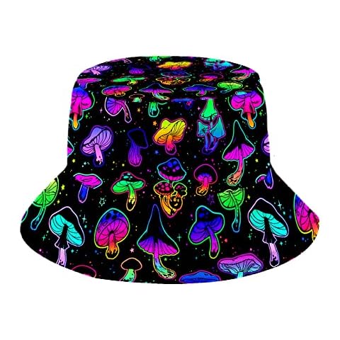 Fashion Lightweight Fisherman Cap, Summer Travel Bucket Beach Sun Hat Casual Outdoor Hiking Packable Cap for Women Men, Magic Mushrooms Psychedelic Hallucination, M Cover