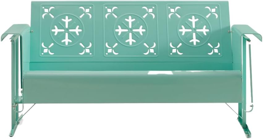 Crosley Furniture Azalea Retro Metal Outdoor Vintage Sofa Glider, 3-Person Rocking Patio Bench, Porch, Deck, Aqua Gloss